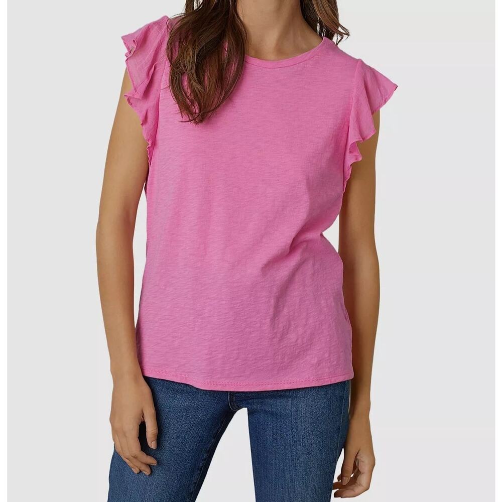 Velvet by Graham & Spencer Lupita Ruffled Tank Top Size XS Pink Crew Neck Cotton